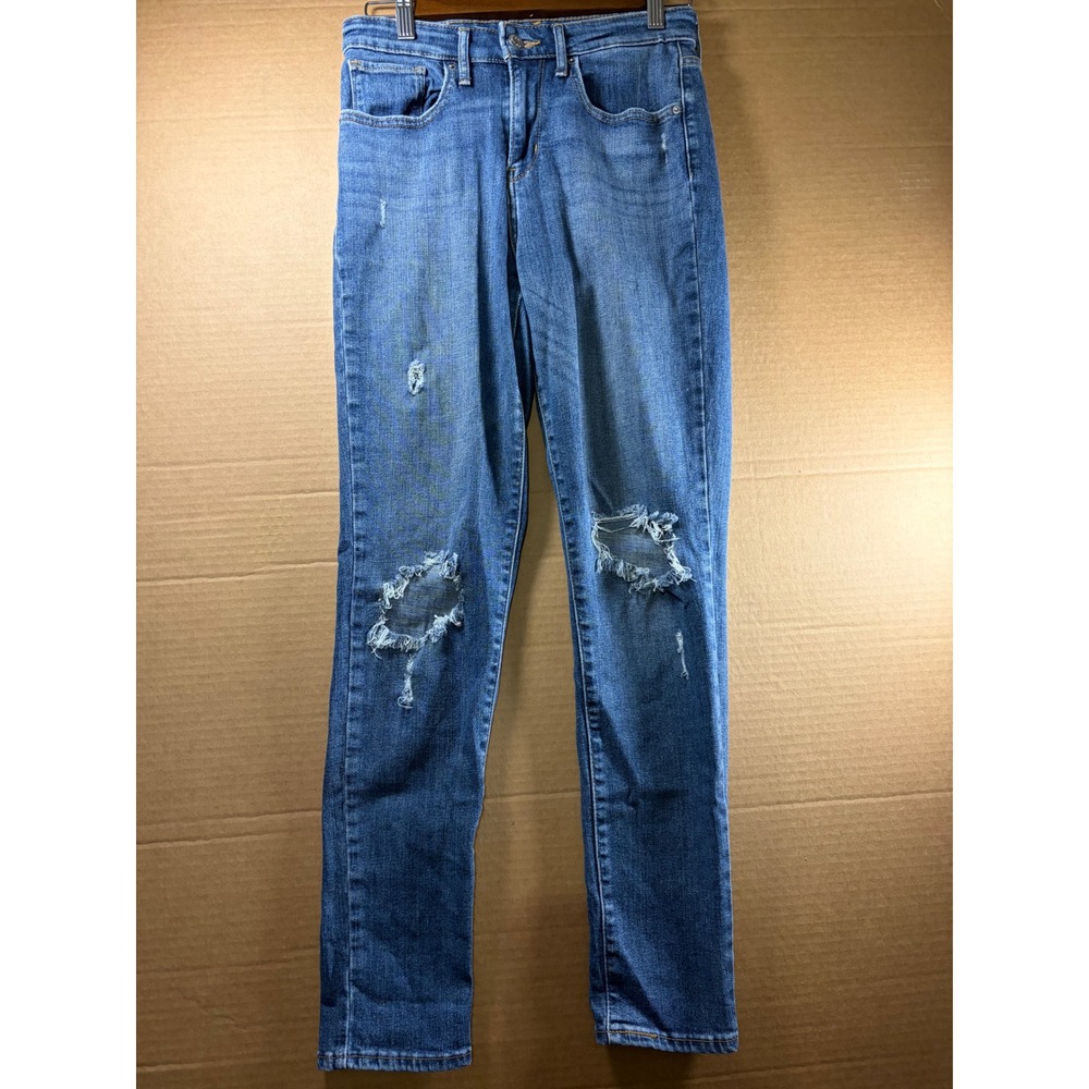 Levi's 721 High Rise Skinny Jeans Womens 28 Blue Distressed Ripped Denim W28 L30